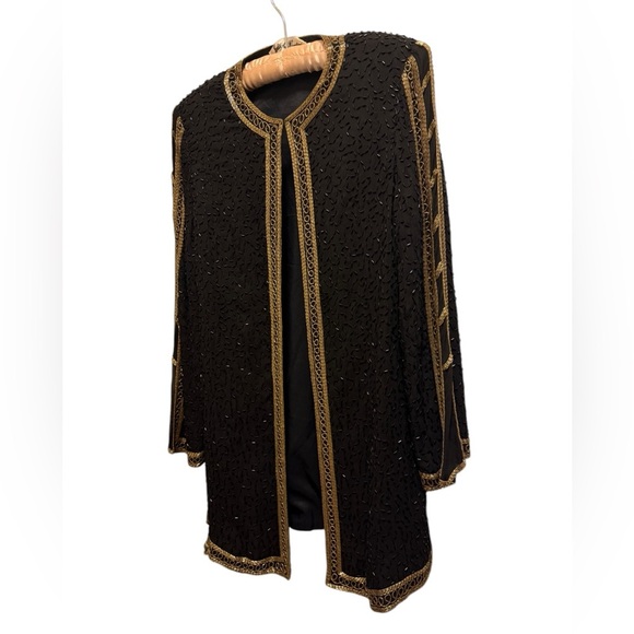 Elegant Judith Ann Creations Silk Black and Gold Embellished Jacket - Picture 1 of 16